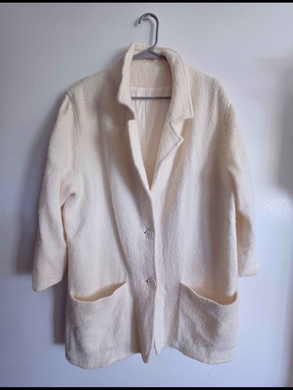 Women's Cream Teddy Jacket with Patch Pockets